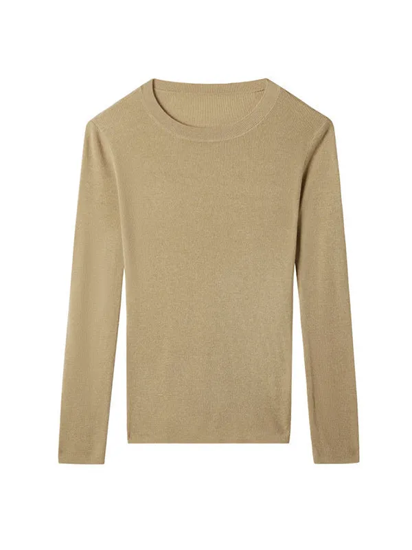 Solid Color Long Sleeves Skinny Round-Neck Sweater Tops Pullovers Knitwear