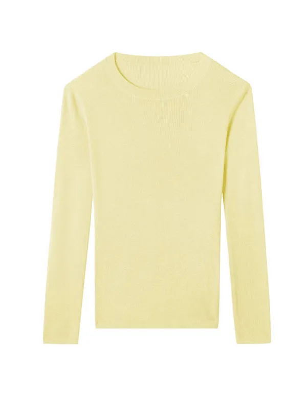 Solid Color Long Sleeves Skinny Round-Neck Sweater Tops Pullovers Knitwear