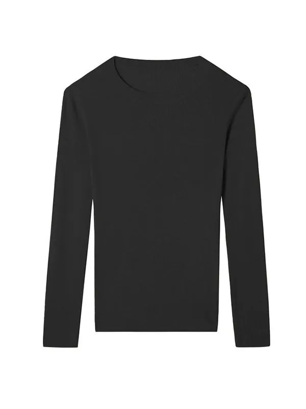 Solid Color Long Sleeves Skinny Round-Neck Sweater Tops Pullovers Knitwear