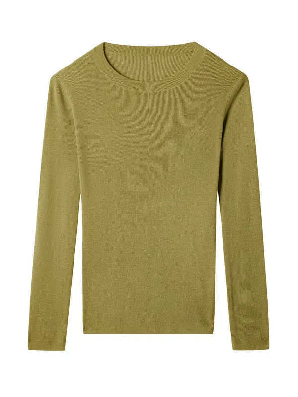 Solid Color Long Sleeves Skinny Round-Neck Sweater Tops Pullovers Knitwear