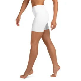 Solid White Yoga Shorts, Color Workout Gym Fitness Pants, High Waist Shorts- Made in USA