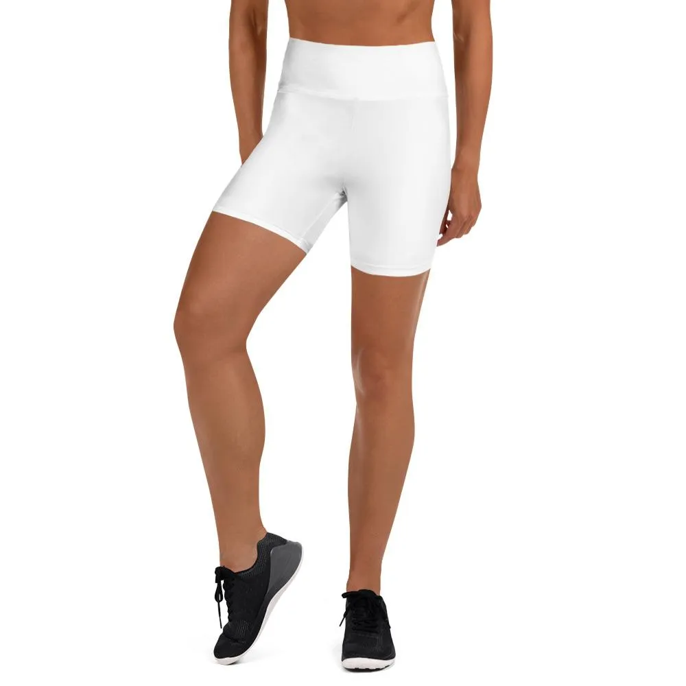 Solid White Yoga Shorts, Color Workout Gym Fitness Pants, High Waist Shorts- Made in USA