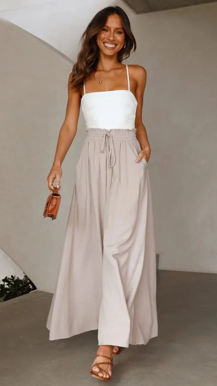 Spring to Summer Wide Leg Loose Drawstring Pocket Pants