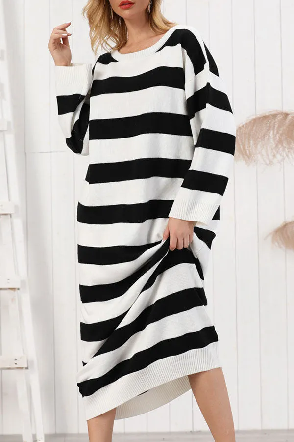 Striped Scoop Knitted Long Dress