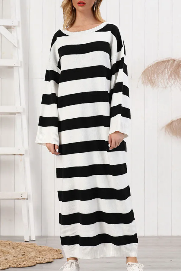 Striped Scoop Knitted Long Dress