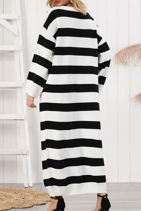 Striped Scoop Knitted Long Dress