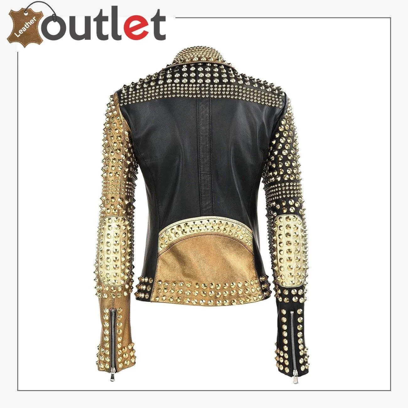 Stylish Golden Studded Black Brando Leather Jacket