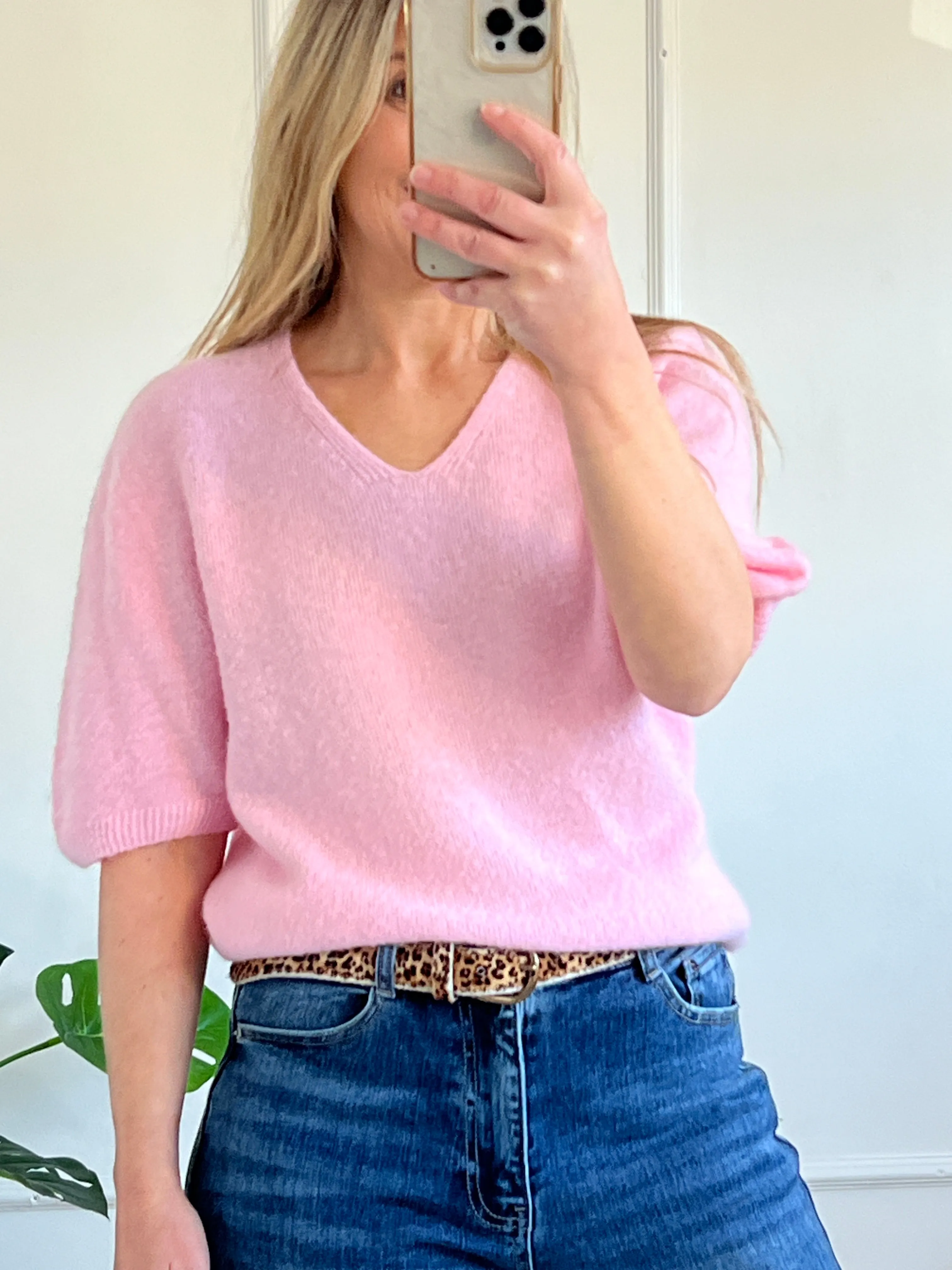 Suzanne Alpaca Blend V Knit Jumper | Pink