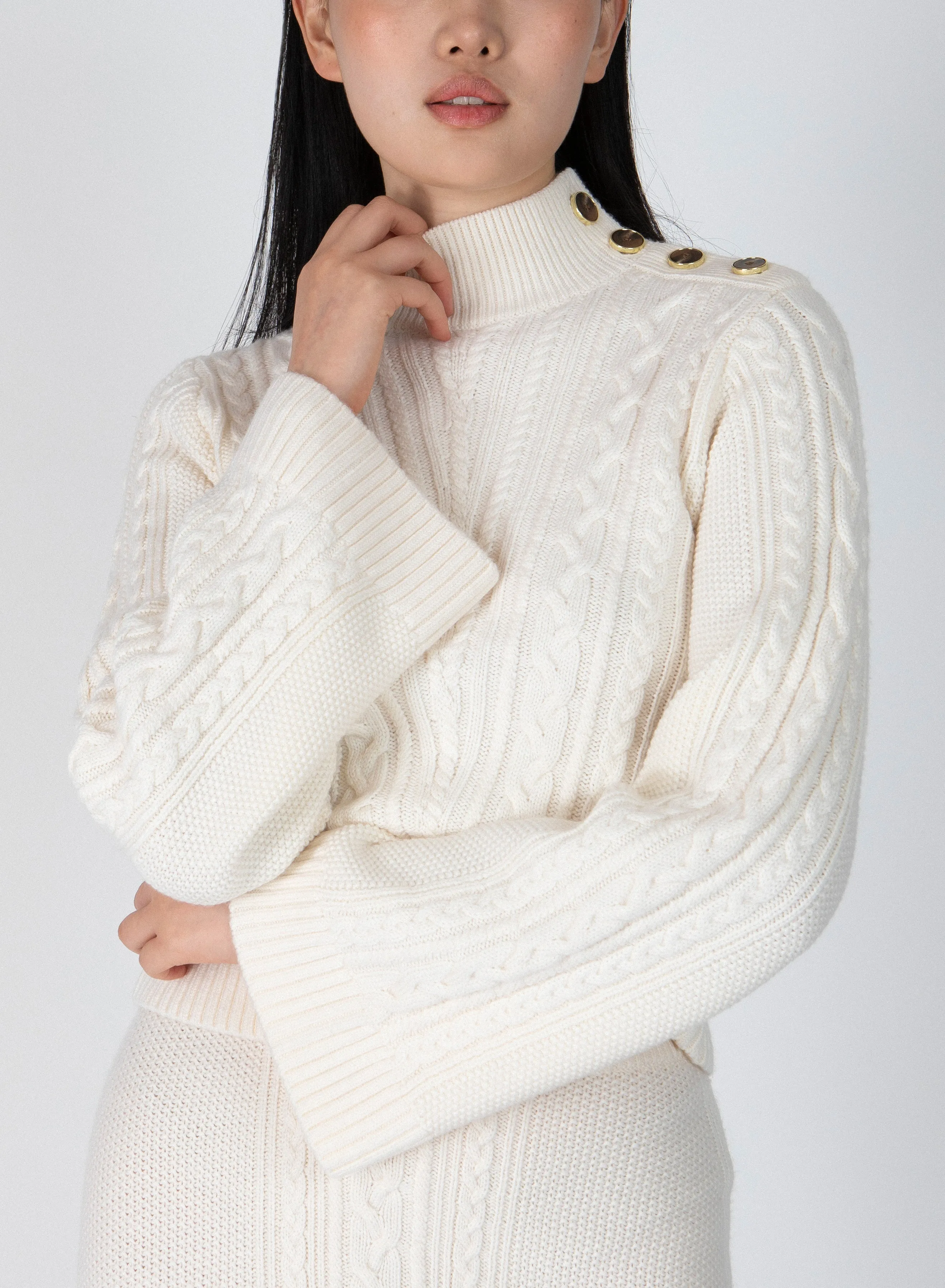 Thomas Cable Knit Sweater - Blanc de Blanc