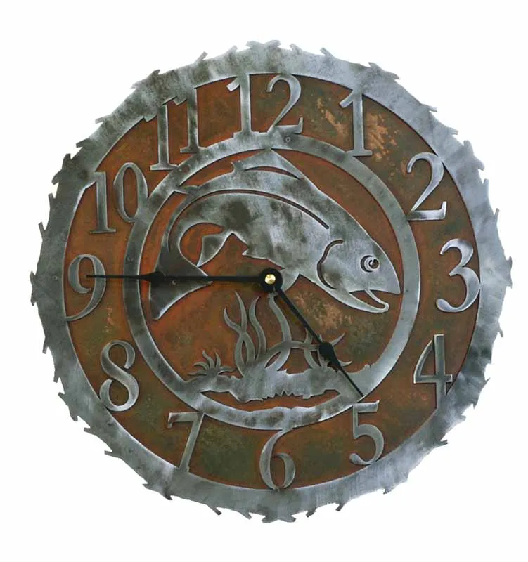 Trout 12" Round Metal Wall Clock