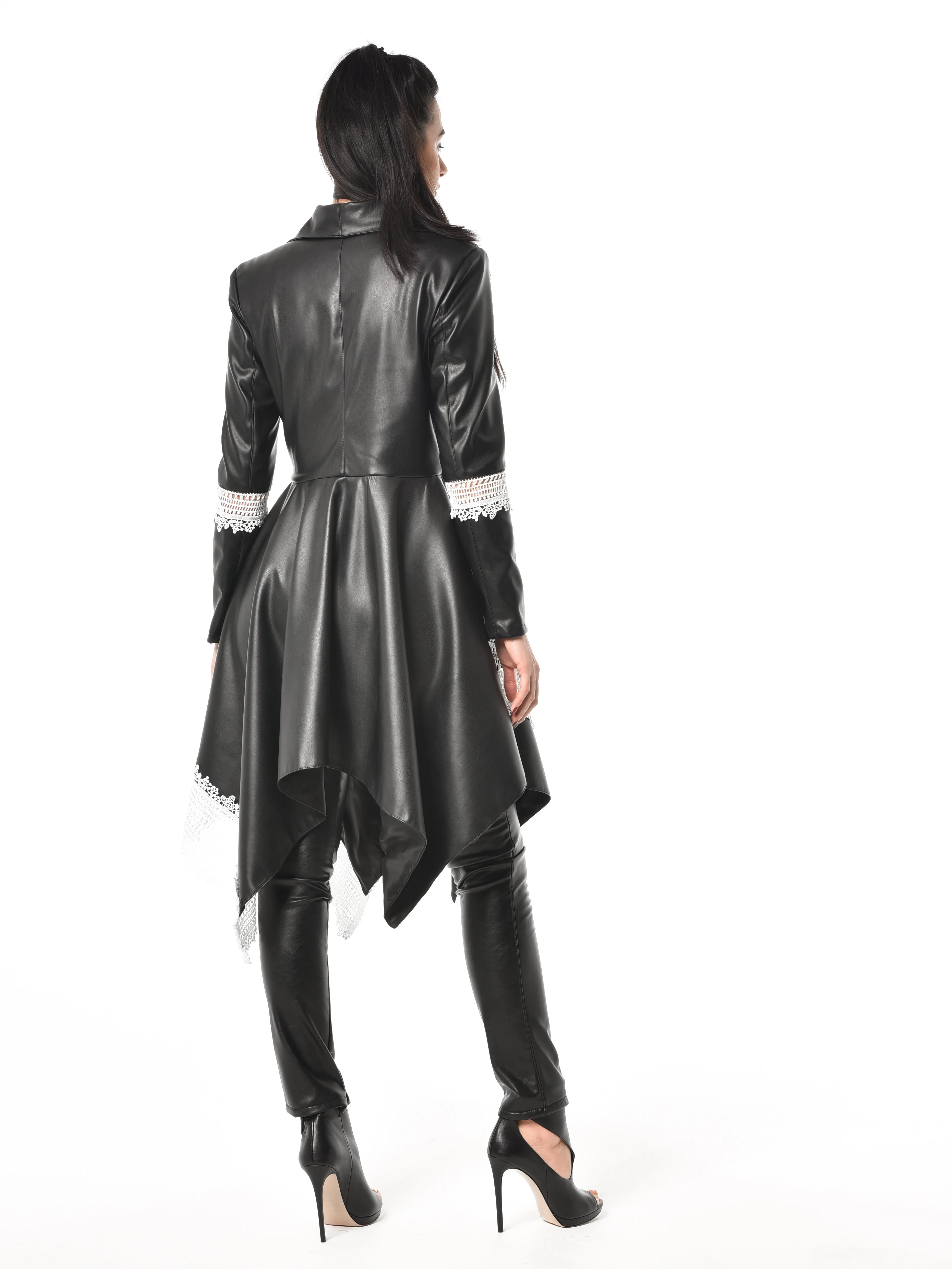 Vegan Leather Coat With Lace Details