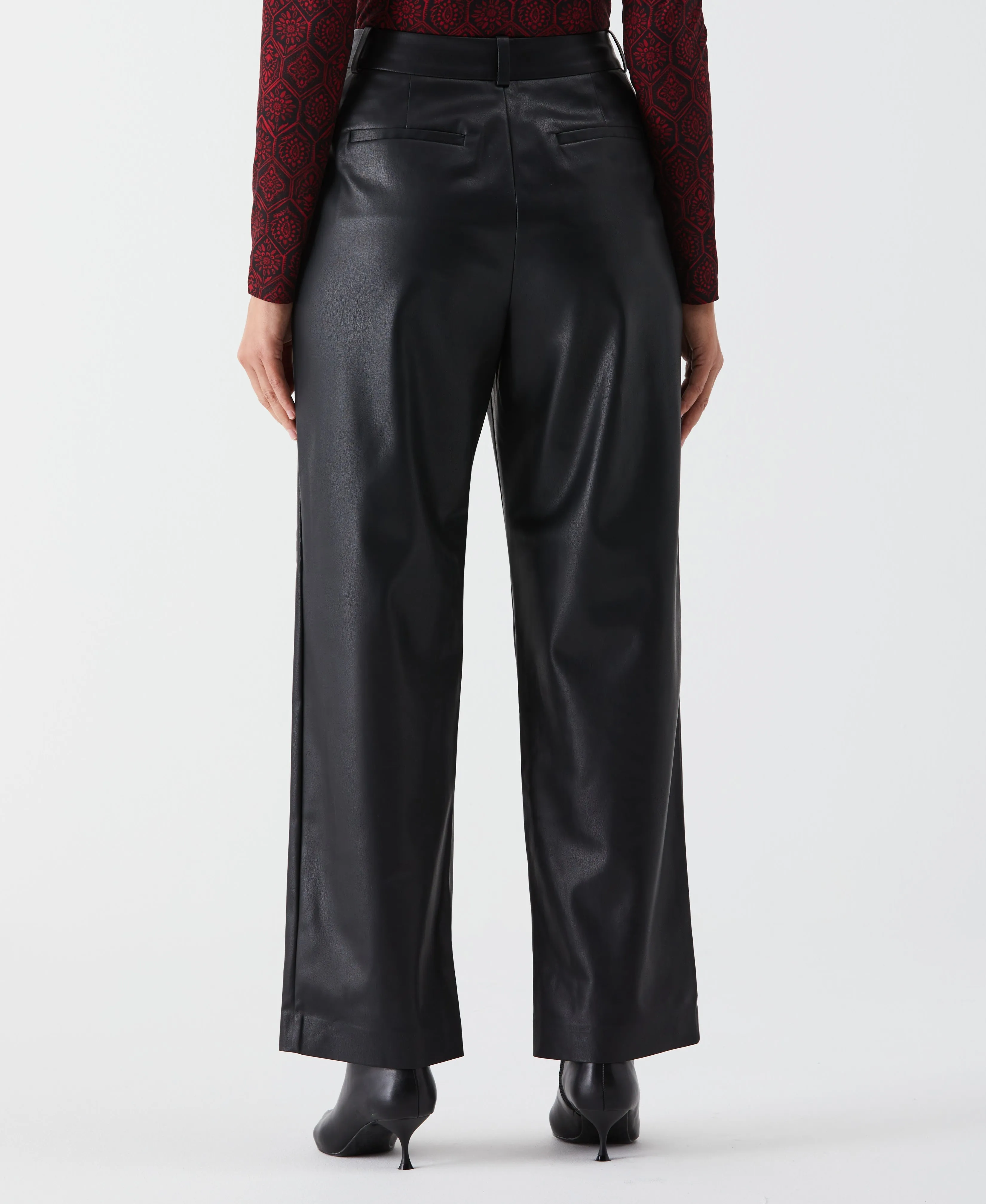 Vegan Leather Wide Leg Pleated Pant