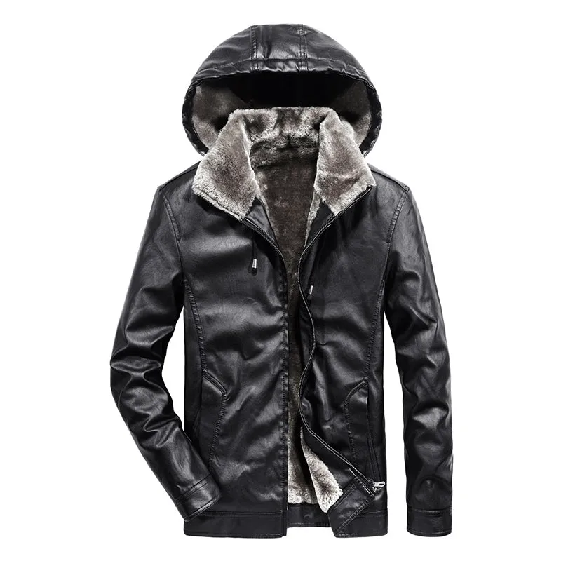 West Louis™ Faux Fur Liner Thicken Leather Coat