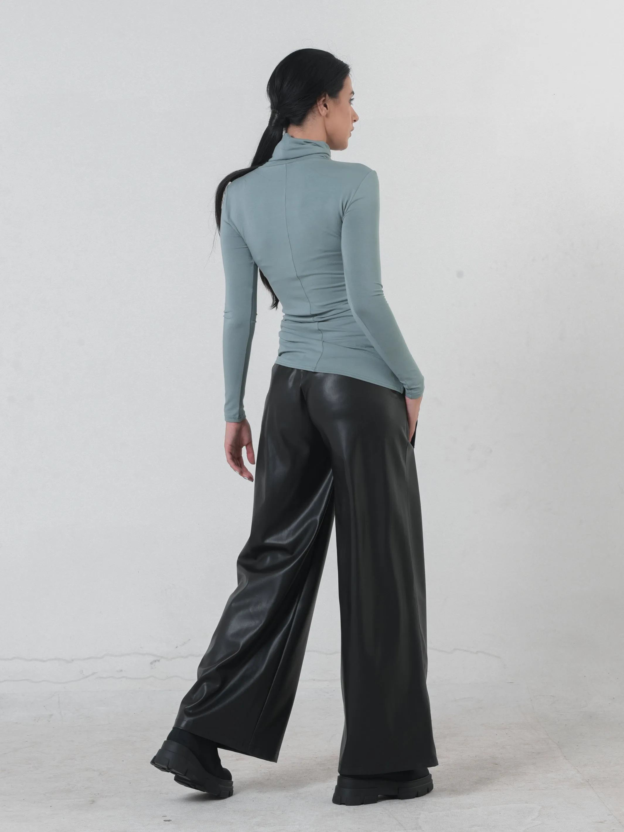 Wide Leg Leather Pants