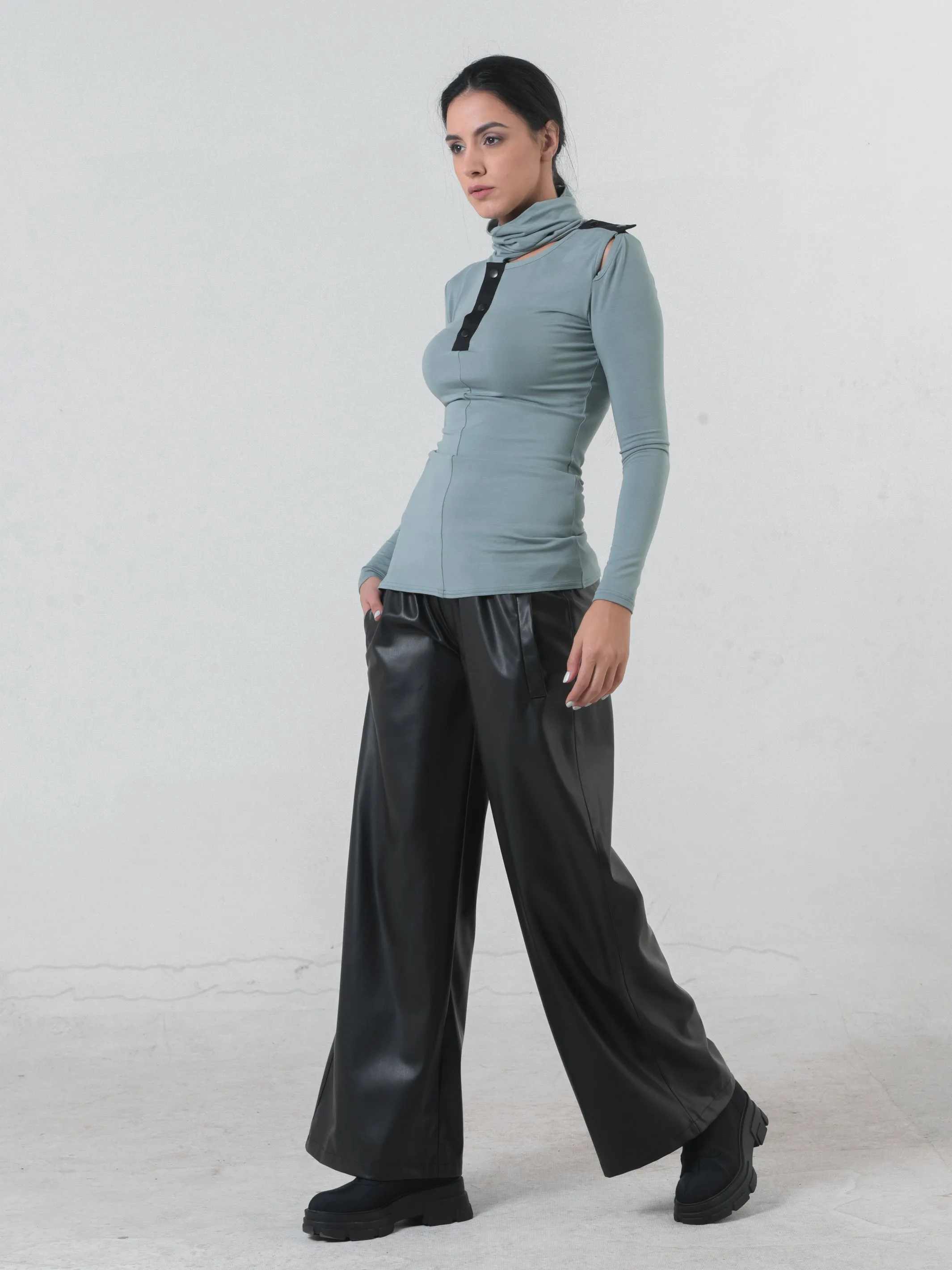 Wide Leg Leather Pants