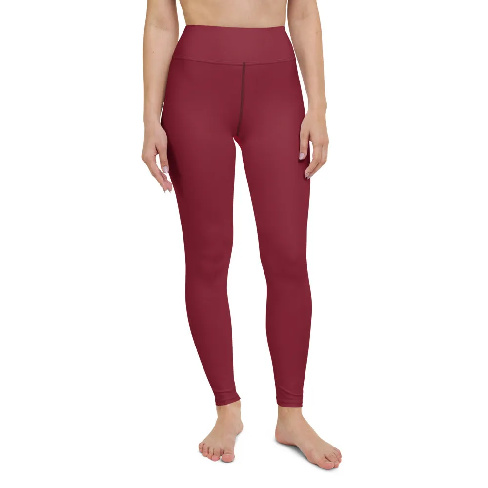 Wine Red Solid Yoga Leggings, Women's Long Solid Color Gym Sports Tights-Made in USA/EU