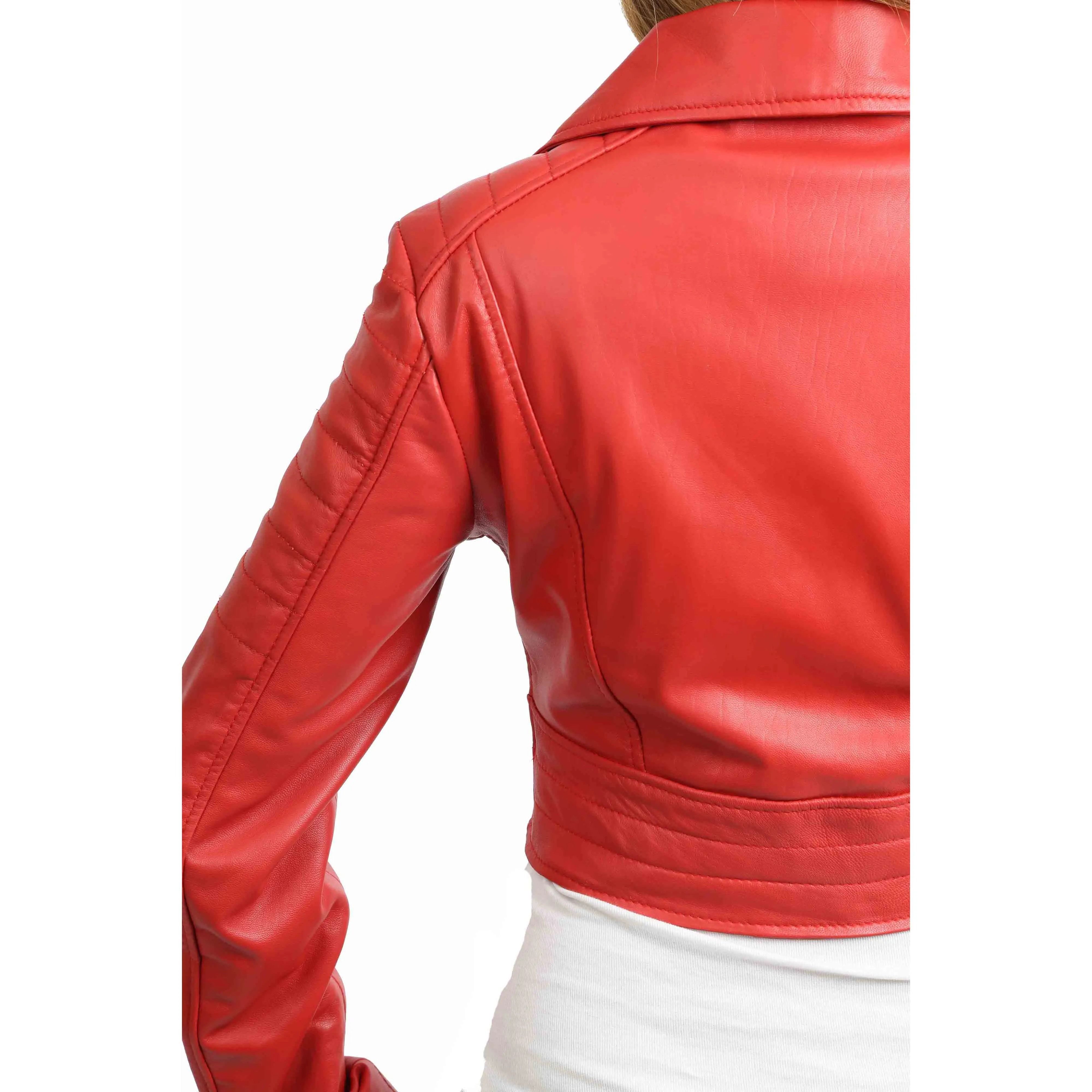 Womens Fitted Cropped Bustier Style Leather Jacket Amanda Red