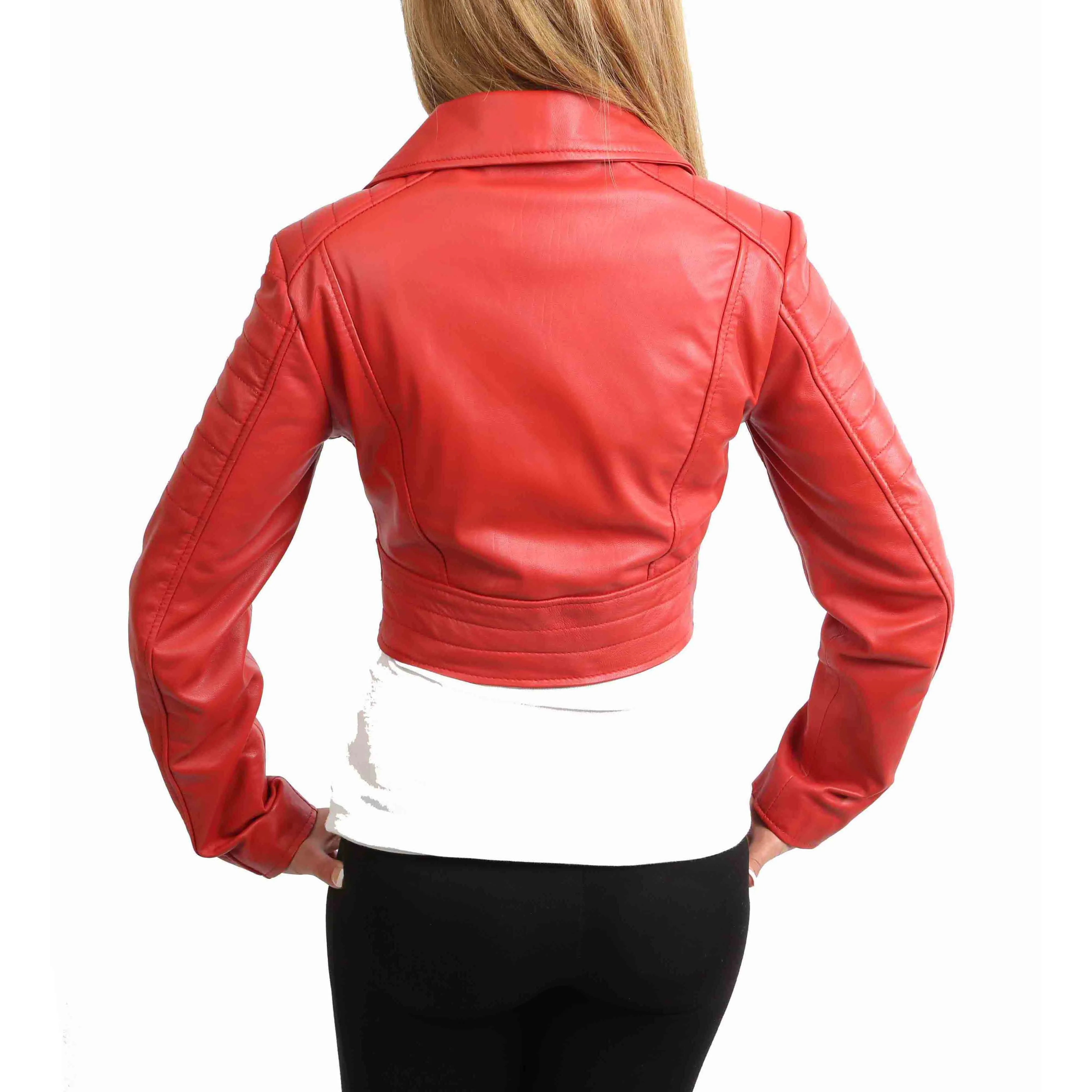 Womens Fitted Cropped Bustier Style Leather Jacket Amanda Red