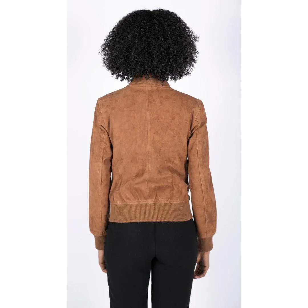 Womens Genuine Suede Bomber Jacket Leather Casual Varsity Vintage Casual