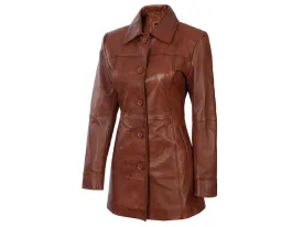 Women's Italian Style Long-Leather Coat Brown/Black