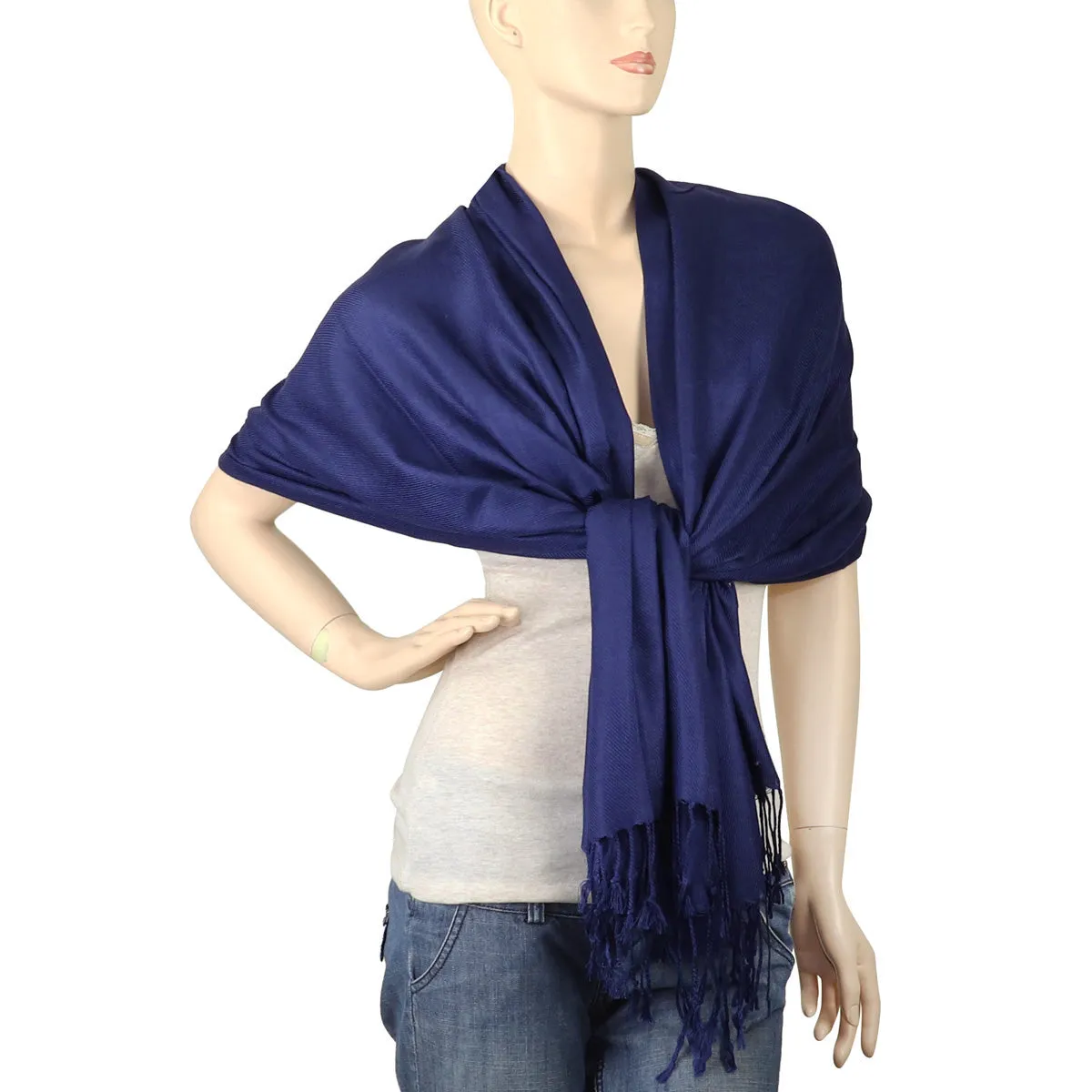 Women's Soft Solid Color Pashmina Shawl Wrap Scarf - Navy