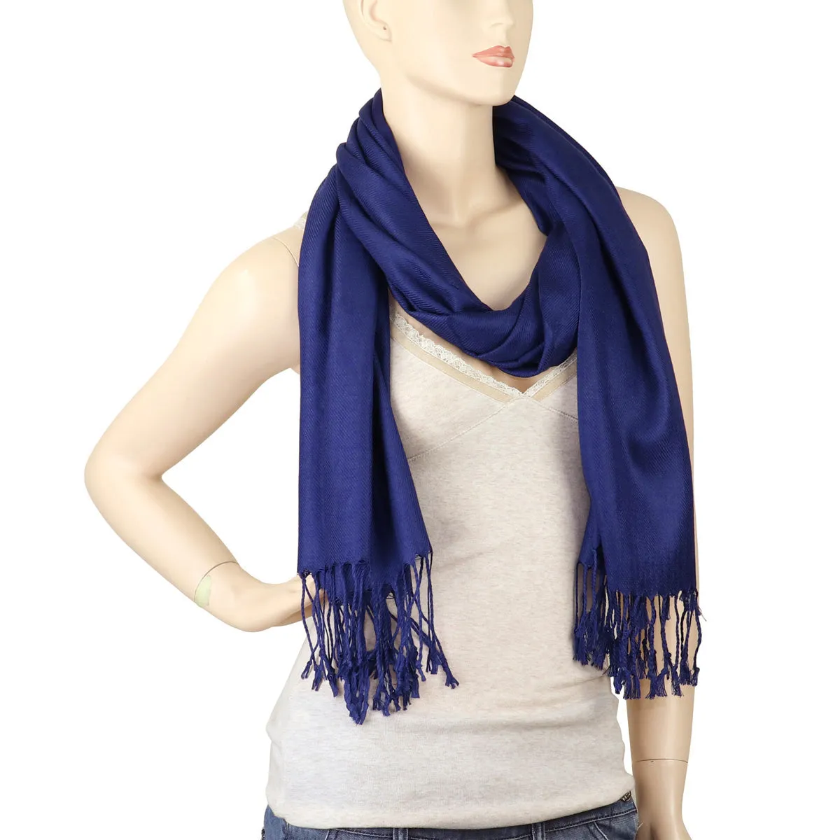 Women's Soft Solid Color Pashmina Shawl Wrap Scarf - Navy