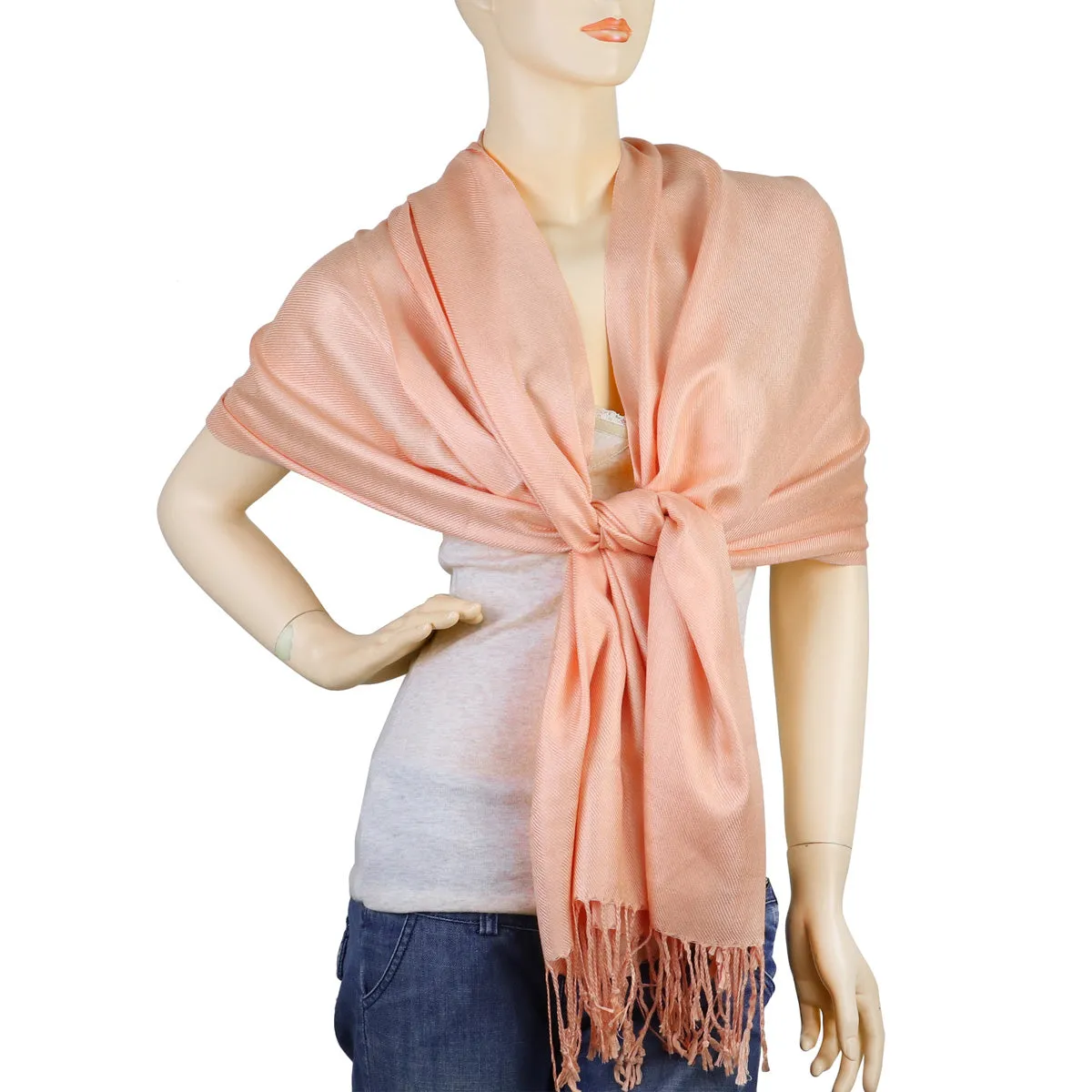 Women's Soft Solid Color Pashmina Shawl Wrap Scarf - Peach