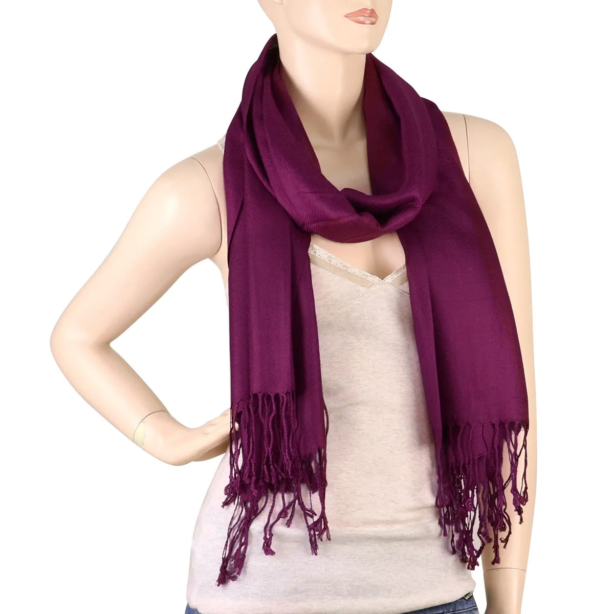 Women's Soft Solid Color Pashmina Shawl Wrap Scarf - Plum