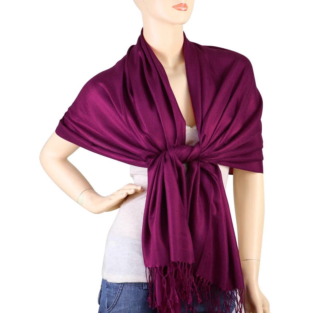 Women's Soft Solid Color Pashmina Shawl Wrap Scarf - Plum