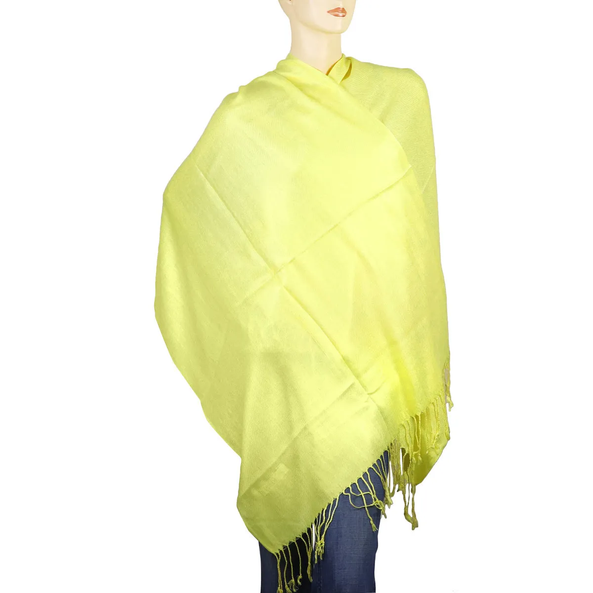 Women's Soft Solid Color Pashmina Shawl Wrap Scarf - Yellow