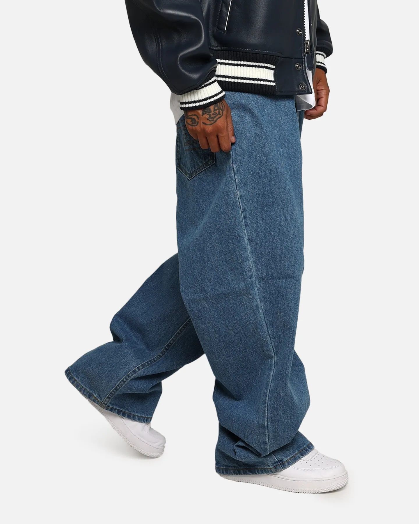 X-Large LA Stitch Wide Leg Denim Pants Light Indigo