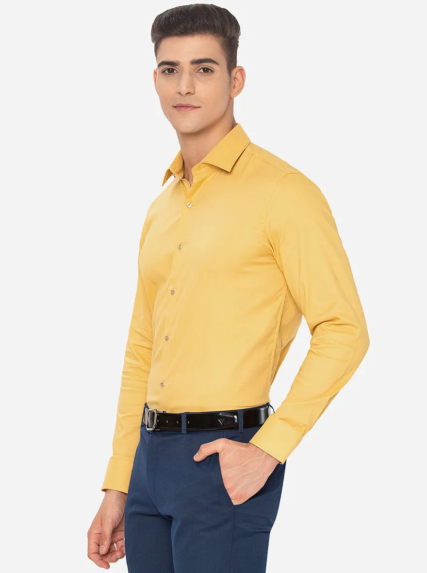 Yellow Solid Slim Fit Party Wear Shirt | JB Studio